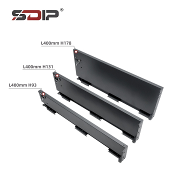 Slim metal box with synchronized full extension soft-closing under-mount slide