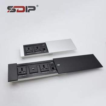 Sliding Cover Hidden Alloy Desktop Outlet with USB Ports